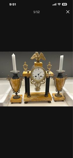 3 Piece French Empire Napoleon Mantle Clock Garniture Set