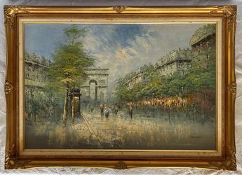 Original Oil Painting - Arc de Triomphe - Paris Street Scene - Frame 30x42”