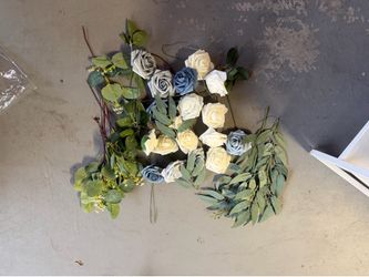 Faux roses and greenery