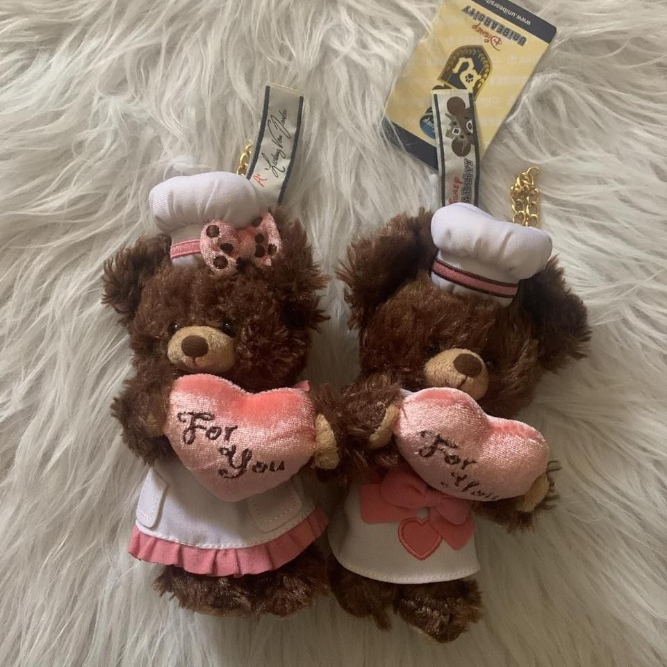 Tokyo Disney unibearsity Valentine’s Day Mocha & Pudding bear plush keychain