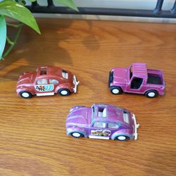 Vtg (3) Tootsie Toy VW Beetle Cars (2) & Truck