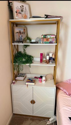 Gold and white shelving cabinets set of 2