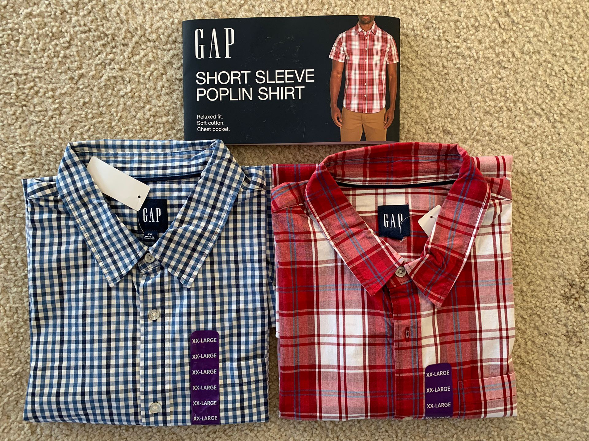 Gap Plaid Mens Short Sleeve Button Down Poplin Cotton Shirt Red & Blue Checker