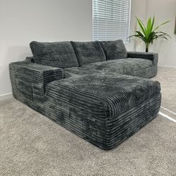 New Large Boneless Grey Corduroy Cloud Sectional Sofa Couch