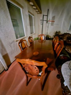 Wood Dining Table with 6 Chairs, China display cabinet and full bedroom set