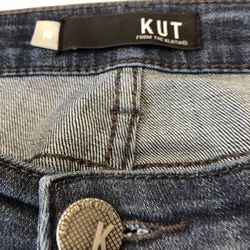 Kut From The Kloth Amy Ankle Straight Leg Embroidered Feather Denim Jean Blue Sz 10