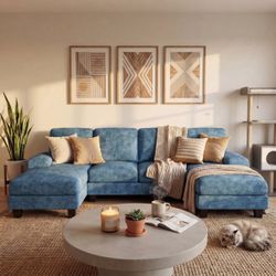 New Blue Modern Chenille U-Shaped Sectional Sofa (La Mirada