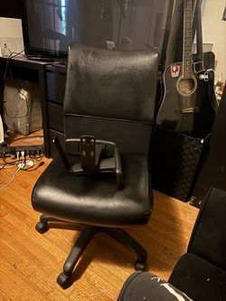 Black Leather Office Chair with Wheels