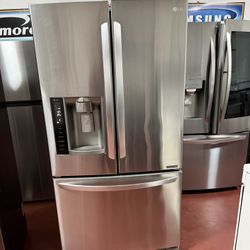 LG 3-door refrigerator with water and ice dispenser working perfectly. Dimensions 35 3/4 (W) x 30 1/4 (D) x 69 (H). They are delivered to your home an