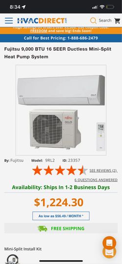 HVAC Mini split Fujitsu 9k btu wall mounted unit.