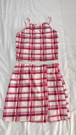 Debbie red Boucle shirt top and skirt