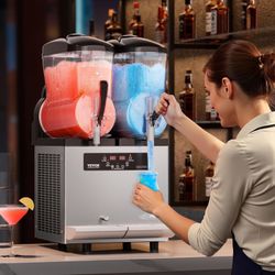 Commercial Slushie Machine 12Lx2 Double Tank Margarita Drink 96 Cups For Party Restaurants Cafe Bars, Smoothie Frozen Drink Maker with Automatic Clean