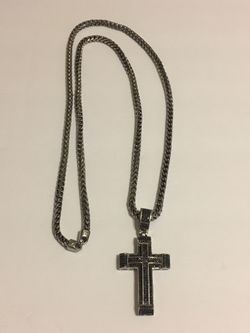 Stainless Steel Large Necklace w/Cross Pendant