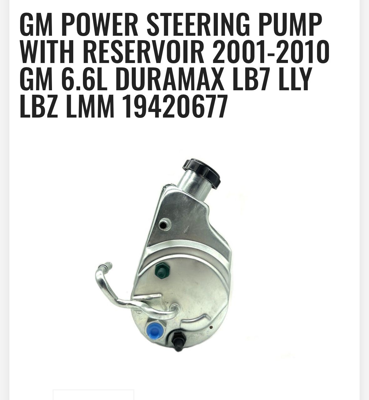 Chevy GMC heavy duty trucks power steering pump