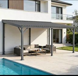 DOMI New in Box 10 ft. x 16 ft. Wall-Mounted Gazebo with Sloped Roof Gray