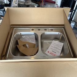 Glacier Bay 33 In. Drop-In 50/50 Double Bowl 20 Gauge Stainless Steel Kitchen Sink