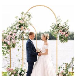 Metal Arch Backdrop Stand and Cover Set of 2, Sturdy 7.2FT, 6FT Party Backdrop Set, Wedding Arch Frame and Cover Set for Birthday, Baby Shower,