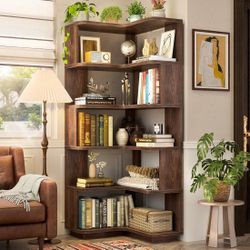Corner Six Tier Brown Bookshelf, Brand New