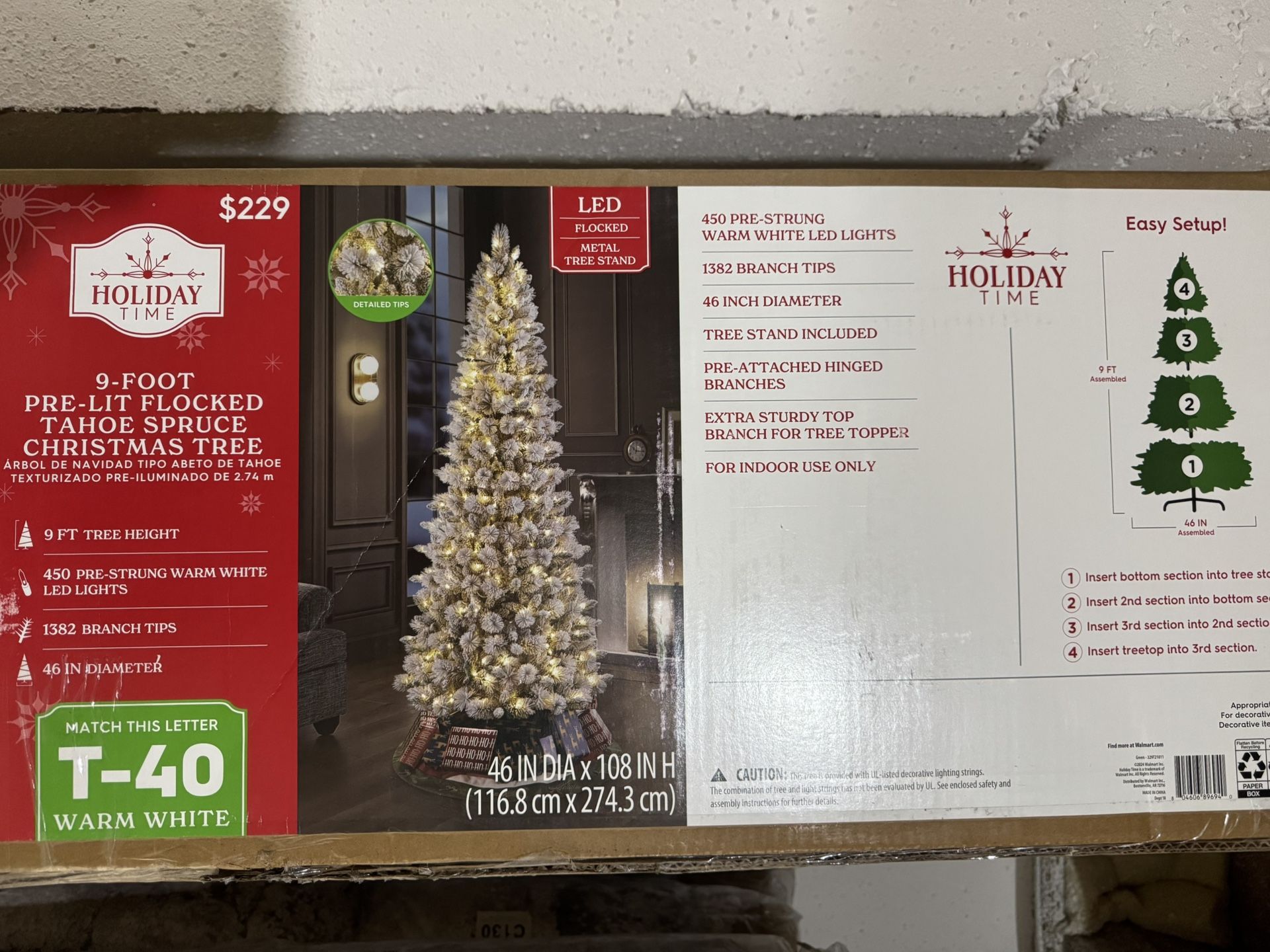9 Foot Pre-Lit Flocked Christmas Tree (brand new in box)