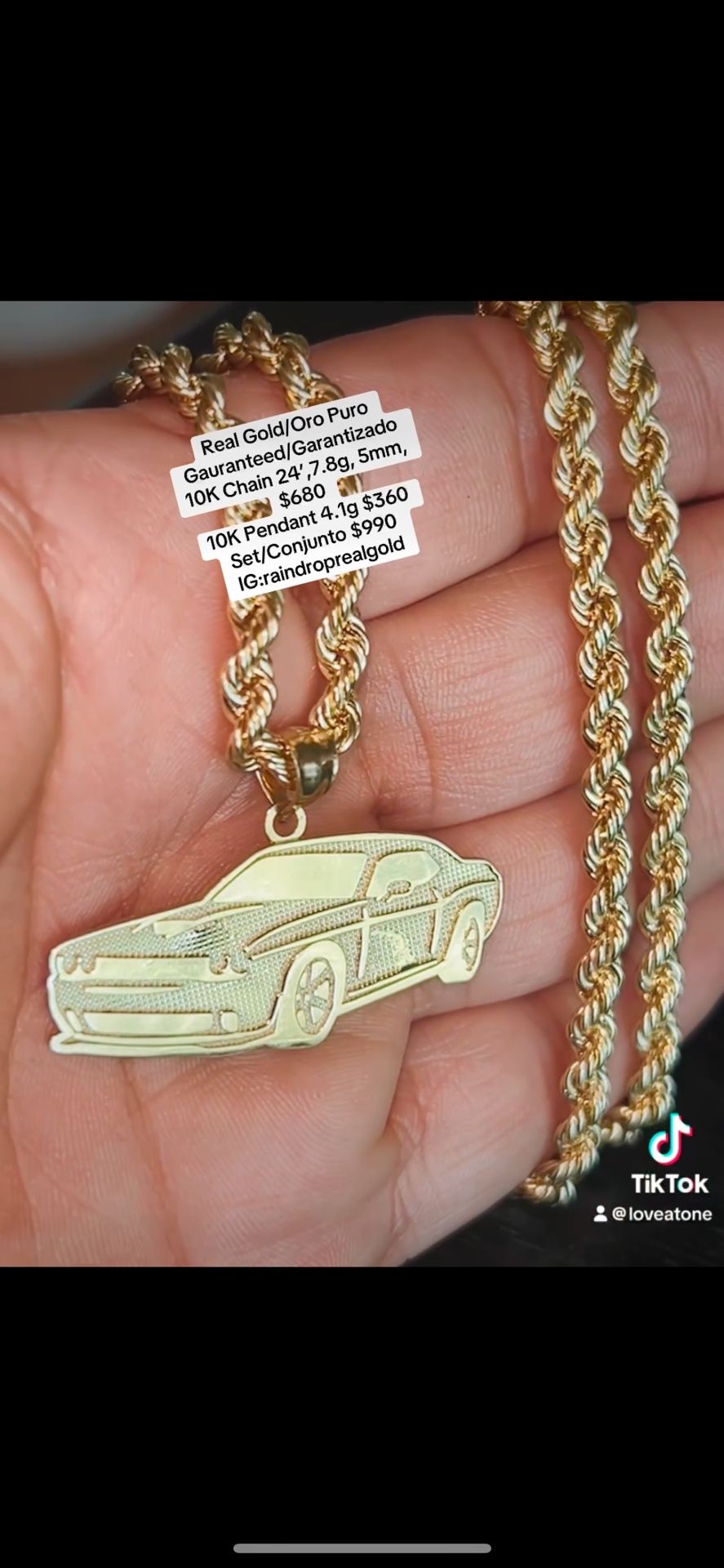 10K Gold Rope Chain & Challenger Pendant 