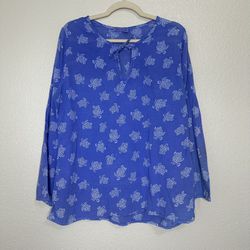 Fresh Produce Turtle Print Long Sleeves Blouse Top