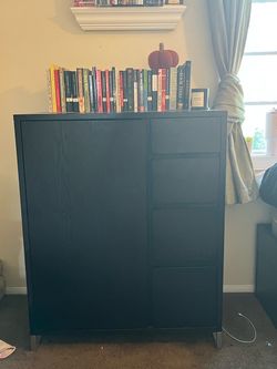 Black Wood Dresser with Drawers and Closet
