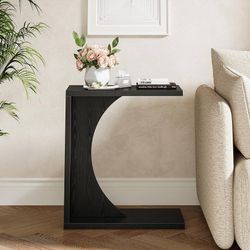 Tribesigns C-shaped side table for sofa, small bedside table for sofa, wooden bedside table for living room, bedroom