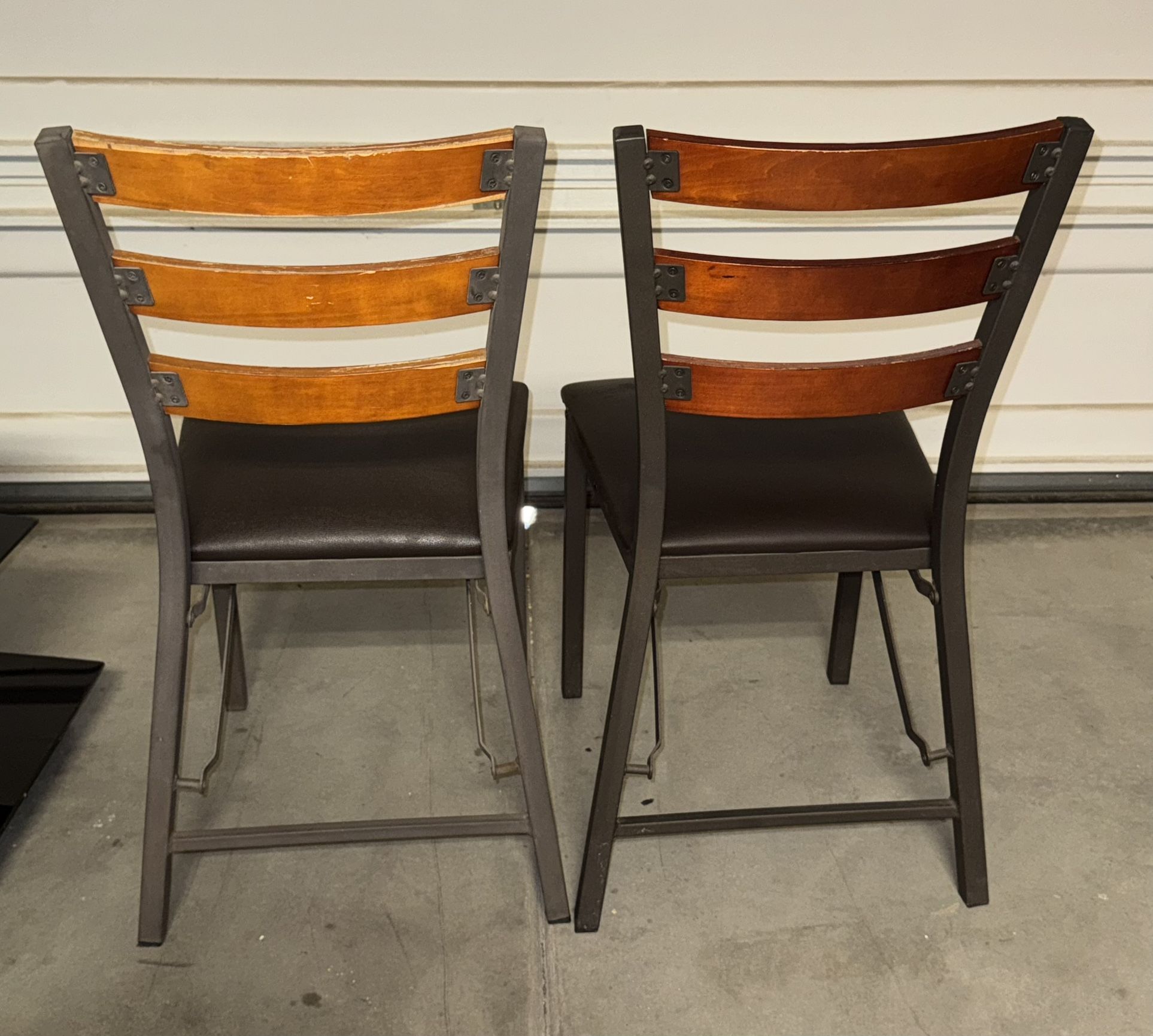Two Collapsible wood metal chairs