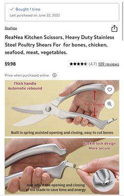 ReaNea Kitchen Scissors, Heavy Duty Stainless Steel Poultry Shears For for  bones, chicken, seafood, meat, vegetables. 