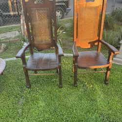 Two Antique Chairs One Is Broke Shows On The Picture