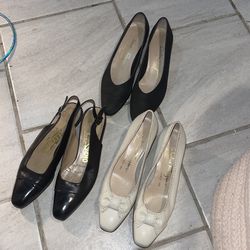 Salvatore Ferragamo Lot Of 3 Low Heel Vintage Shoes