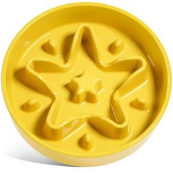 LE TAUCI Star Slow Feeder Yellow Ceramic Bowl Dog Cat  Non-Slip NEW OPEN BOX