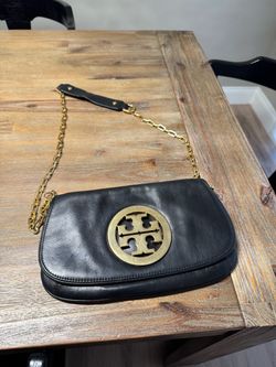 Tory Burch Black Leather Chain Clutch