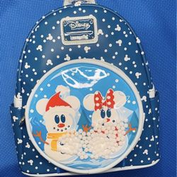 Loungefly Disney Mickey and Minnie Mouse Snowman Christmas Mini Backpack - NWTs 