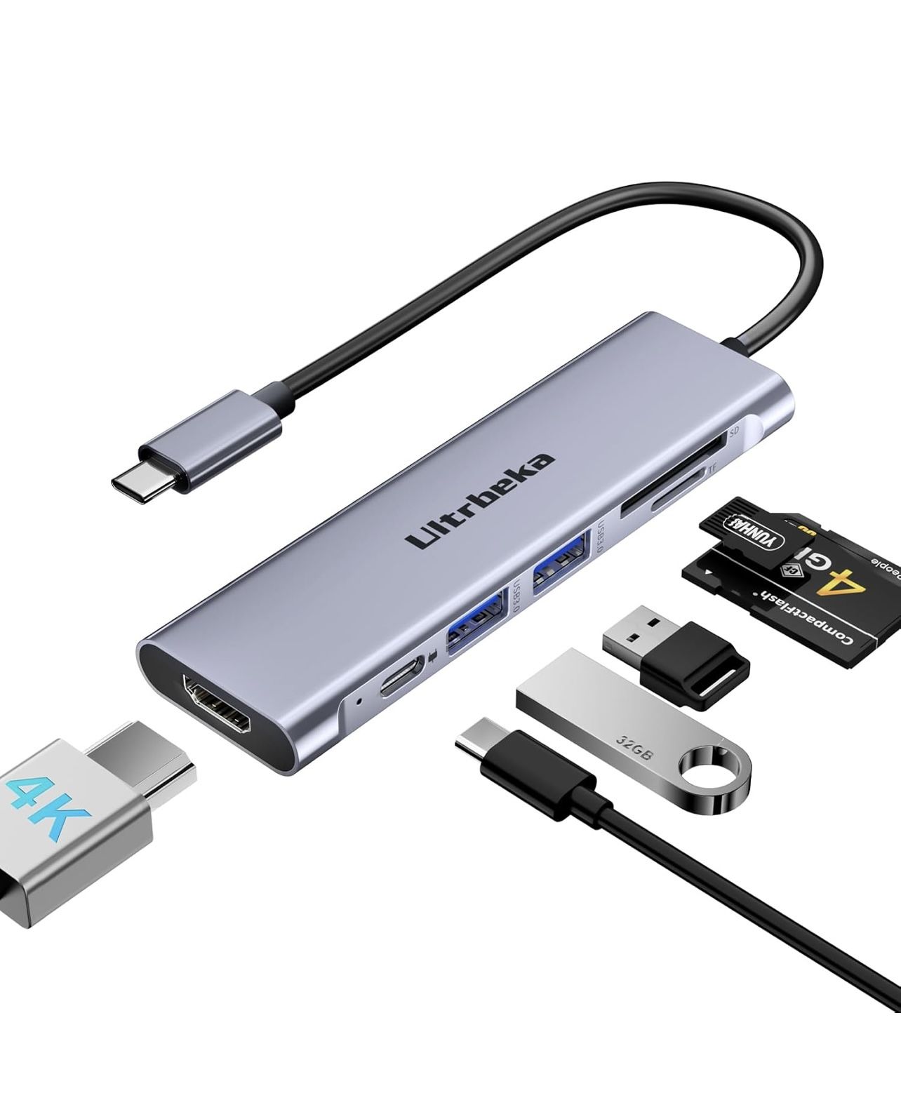 USB C Hub 7-in-1 USB-C Dongle with 4K HDMI Multiport Adapter, 2×Powered USB-A