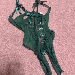 New Medium Green Lace Bodysuit Lingerie 