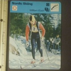 1977 Sportscaster William Koch The American Challenger 1976 Olympics Nordic Skiing Sports Photo Large Over-sized Card HTF Collectible Vintage Italy