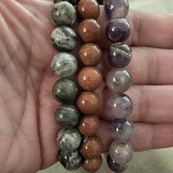Mose Agate, Gold Sunstone Or Amethyst Bracelets