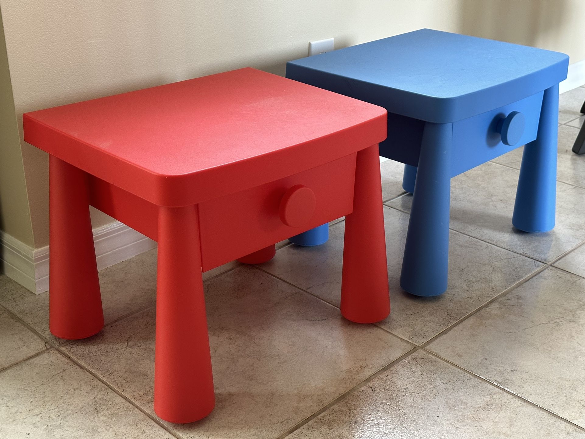 Ikea Mammut Bedside Table, red, blue