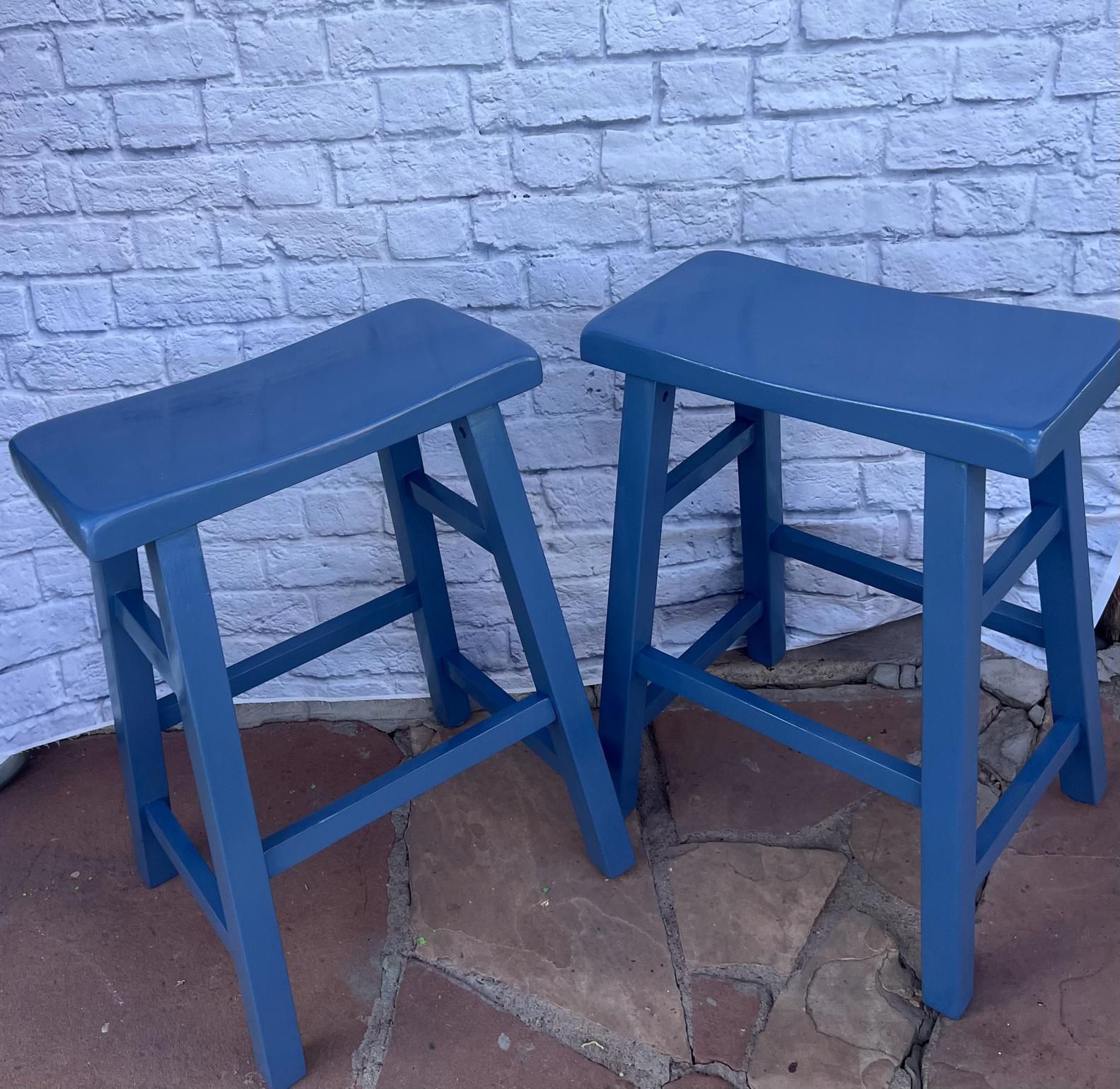 2 new blue wooden bar stool 23.5 in tall home decor furniture kitchen island cottage ecletic