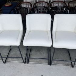 Set Of 3, Faux Leather Ivory Counter Height Stools