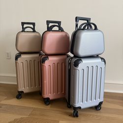 2 PCS Lightweight Hardshell Luggage Set with Spinner Wheels & TSA Lock Gold Pink Silver