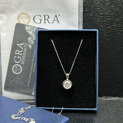 2ct GRA Certified Moissanite VVS1 bezel pendant necklace