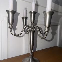 Silver Nickel Finish Candelabra Candlestick 5 Arms.