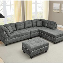 Dark Grey Sectional With Ottoman