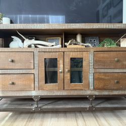 Rustic Industrial Solid Wood TV Stand & Coffee Table Set 