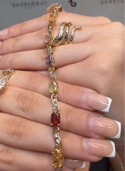 Gold-Tone Multicolor Gemstone Tennis Bracelet