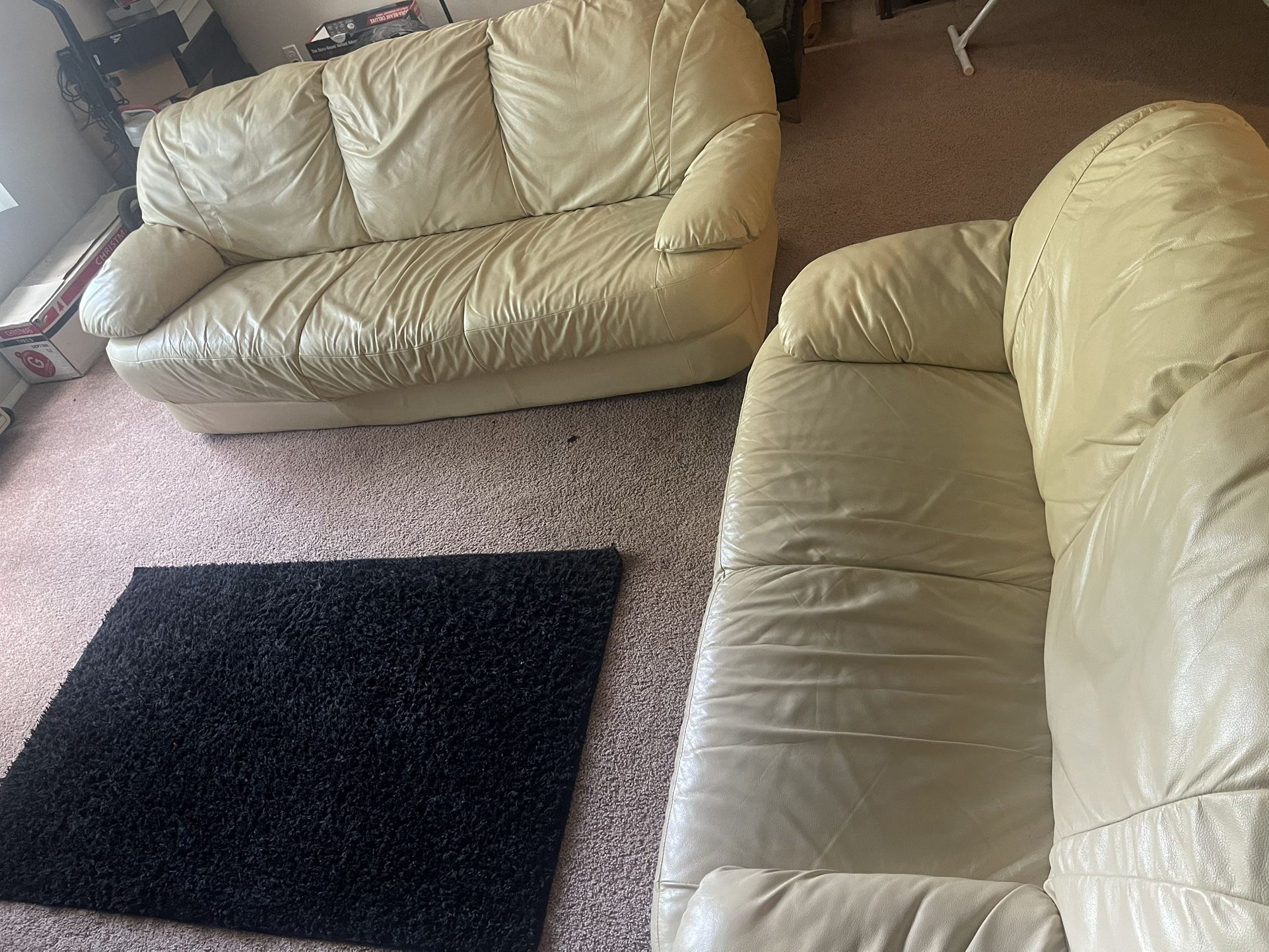 Vintage Leather Vanilla Couch And Loveseat Set