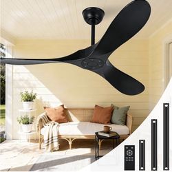  72 Inch Black Ceiling Fan No Light, Wood Outdoor Ceiling Fans for Patios Gazebo Porch Living Room- Modern High CFM Exterior Reversible Extra La