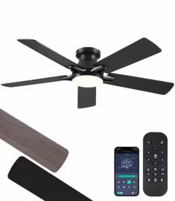 52 in. Indoor/Outdoor Flush Mount Black Ceiling Fan